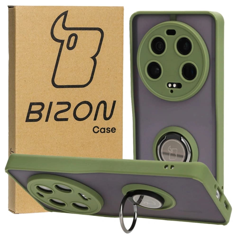 Bizon Case Hybrid Ring Xiaomi 13 Ultra smoky with a green frame - 1