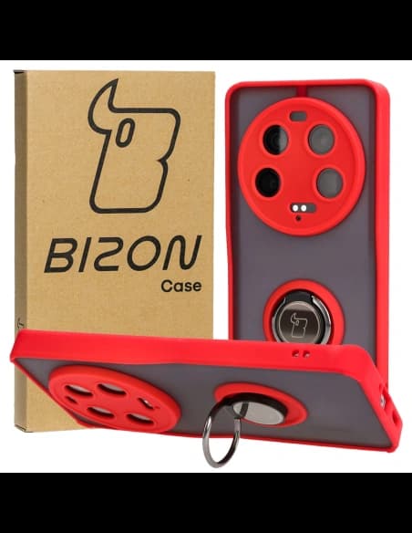 Bizon Case Hybrid Ring Xiaomi 13 Ultra smoky with a red frame