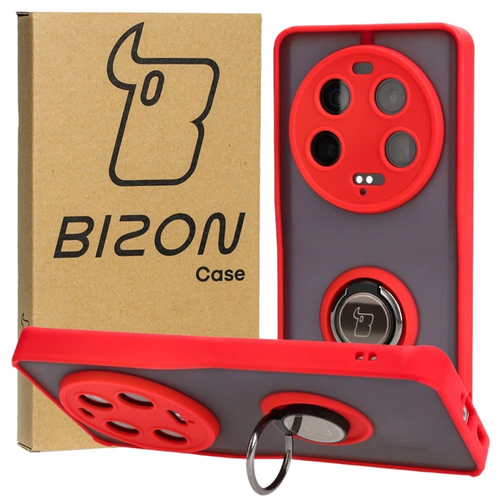 Bizon Case Hybrid Ring Xiaomi 13 Ultra smoky with a red frame - 1