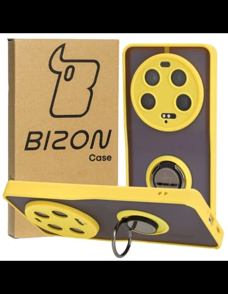 Bizon Case Hybrid Ring Xiaomi 13 Ultra smoky with a yellow frame