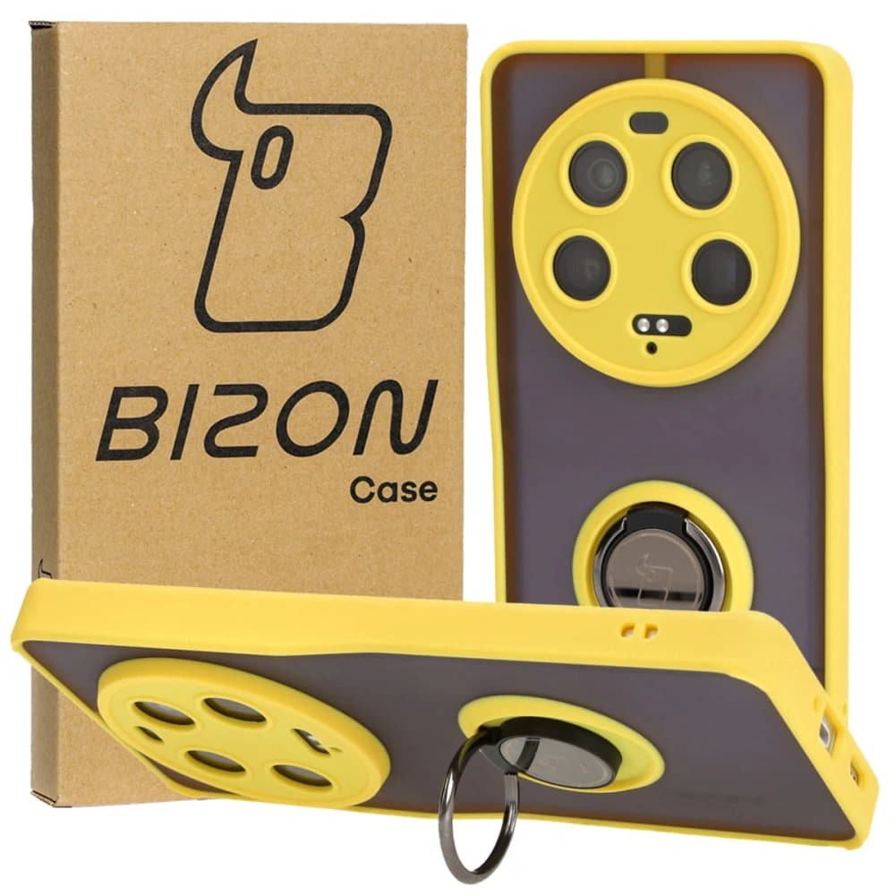 Bizon Case Hybrid Ring Xiaomi 13 Ultra smoky with a yellow frame - 1