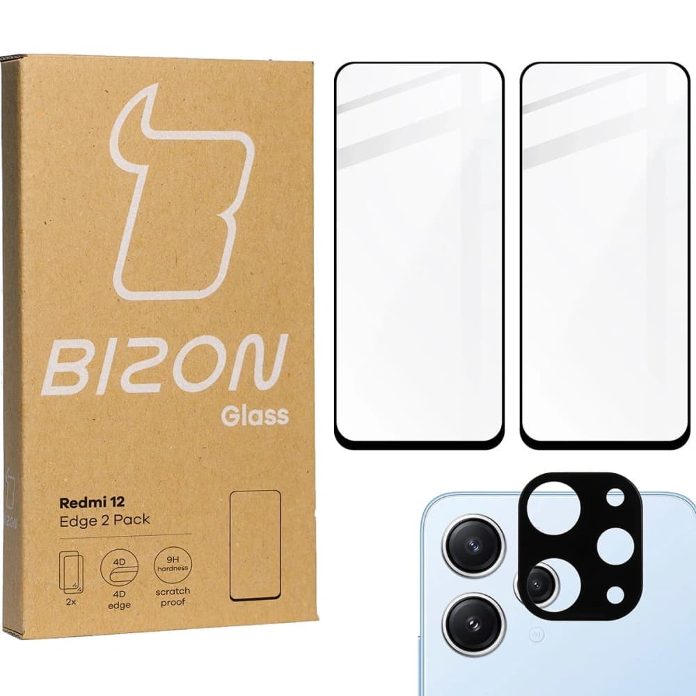 BIZON Edge 2x screen glass + camera glass Xiaomi Redmi 12