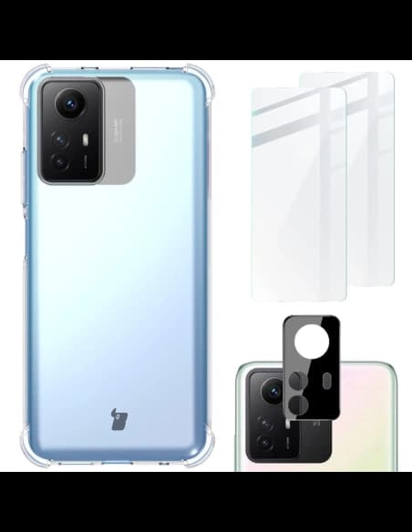 Bizon Case Clear Pack Hülle + 2x Schutzglas + Linsen Glas Xiaomi Redmi Note 12S klar