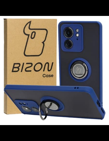 Bizon Case Hybrid Ring Motorola Edge 40 fumuriu cu un cadru albastru închis