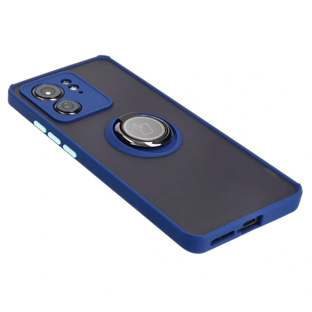 Pouzdro s úchopem na prst Bizon Case Hybrid Ring pro Motorola Edge 40 kouřové s modrým rámem - 4