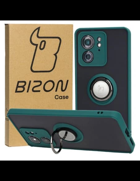 Caz hibrid Bizon Ring pentru Motorola Edge 40 fumuriu cu un cadru verde închis