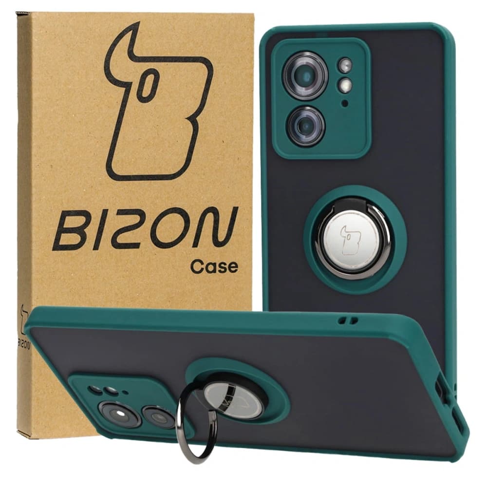 Caz hibrid Bizon Ring pentru Motorola Edge 40 fumuriu cu un cadru verde închis - 1