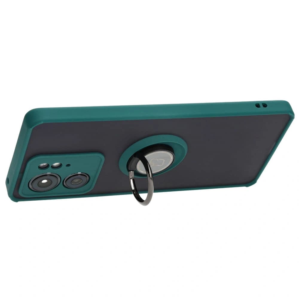 Caz hibrid Bizon Ring pentru Motorola Edge 40 fumuriu cu un cadru verde închis - 5