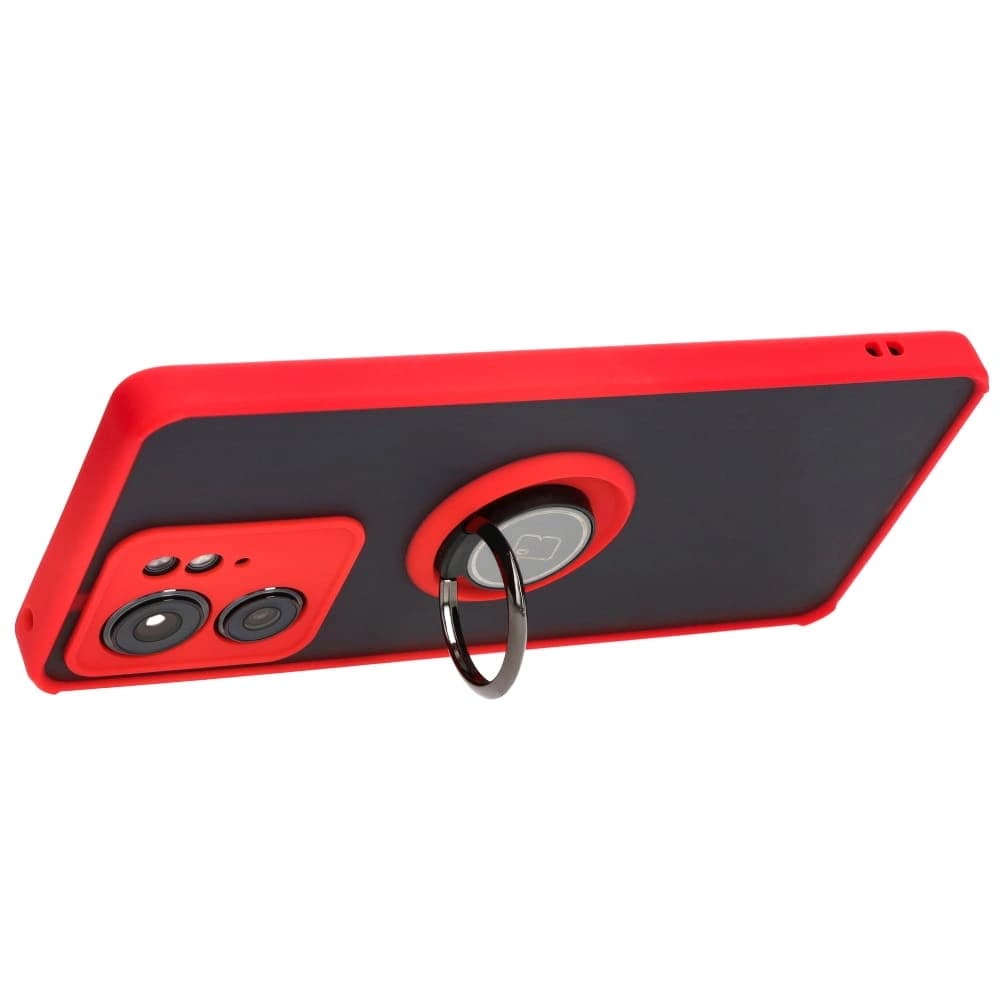 Pouzdro s prstovým držákem Bizon Case Hybrid Ring pro Motorola Edge 40 kouřové s červeným rámem - 5