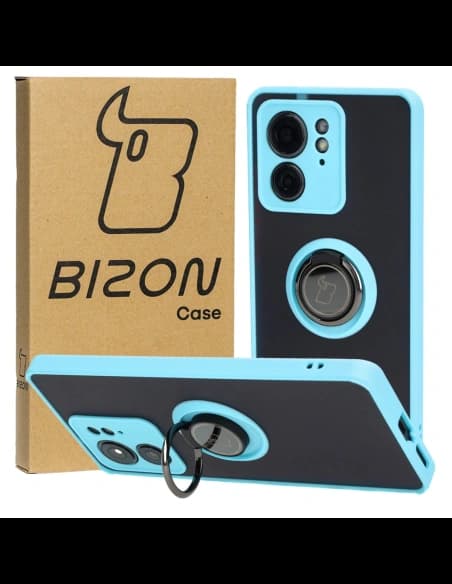 Bizon Case Hybrid Ring Motorola Edge 40 fumuriu cu un cadru bleu deschis