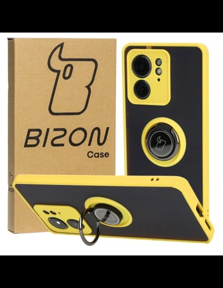 Bizon Case Hybrid Ring Motorola Edge 40 fumuriu cu un cadru galben