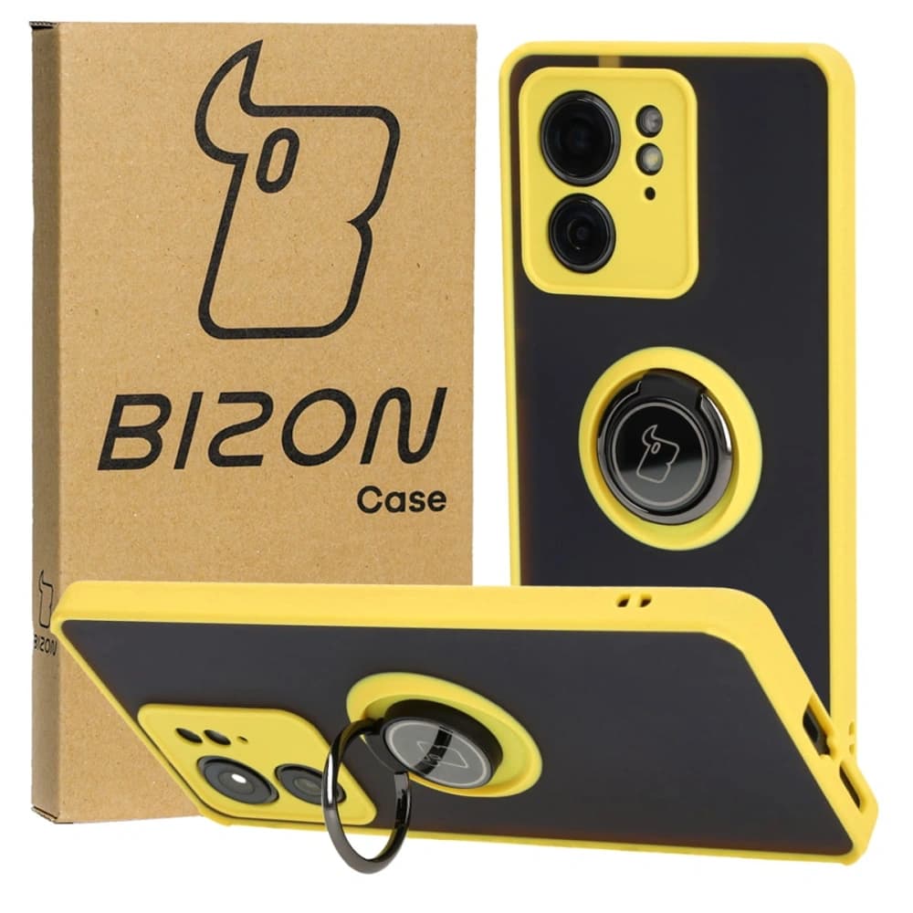 Bizon Case Hybrid Ring Motorola Edge 40 fumuriu cu un cadru galben - 1