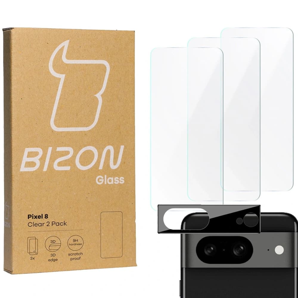 3x Szkło na ekran + szkło na aparat BIZON Clear do Pixel 8 - 1
