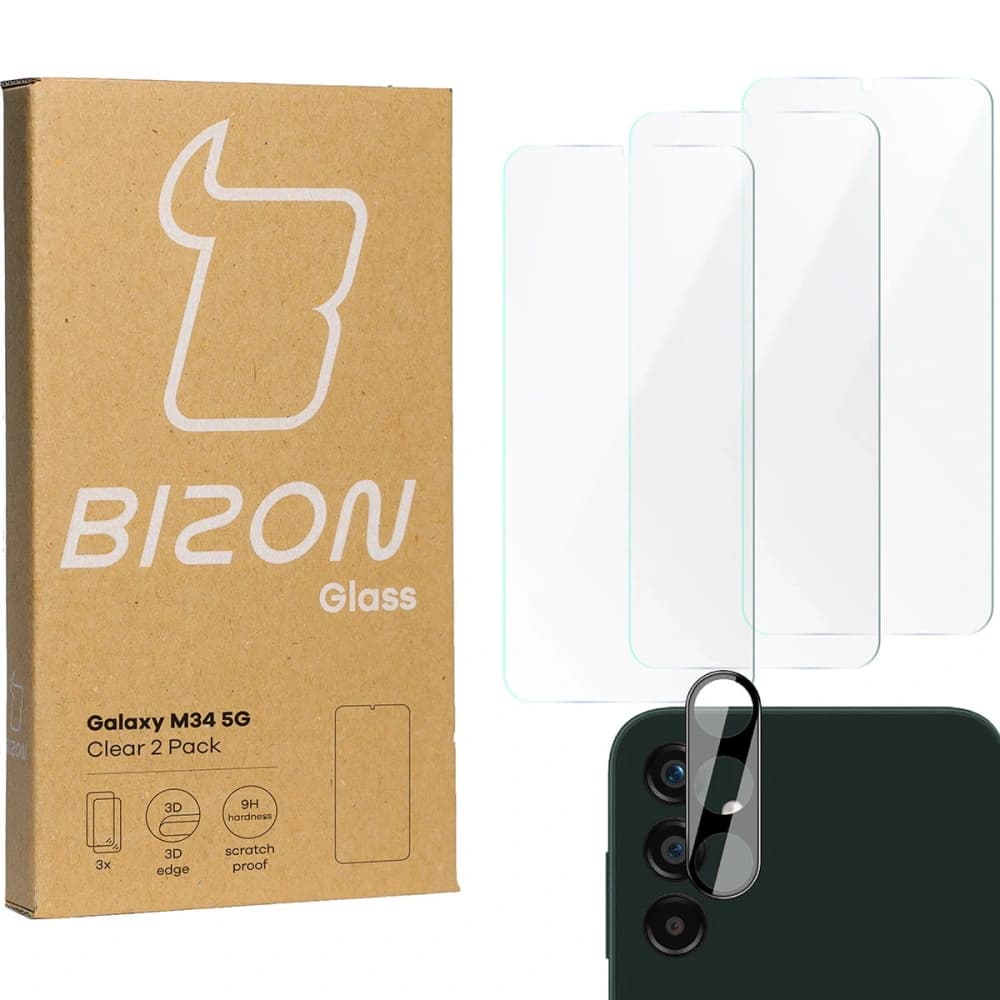 BIZON Clear 3x sticlă de ecran + sticlă pentru cameră Samsung Galaxy M34 5G - 1