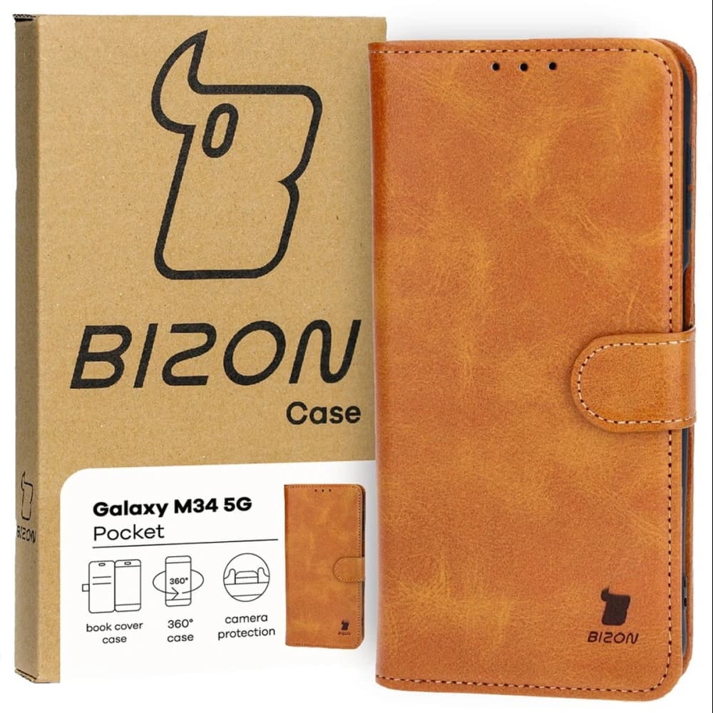 Etui s klopou Bizon Case Pocket pro Samsung Galaxy M34 5G hnědé - 1