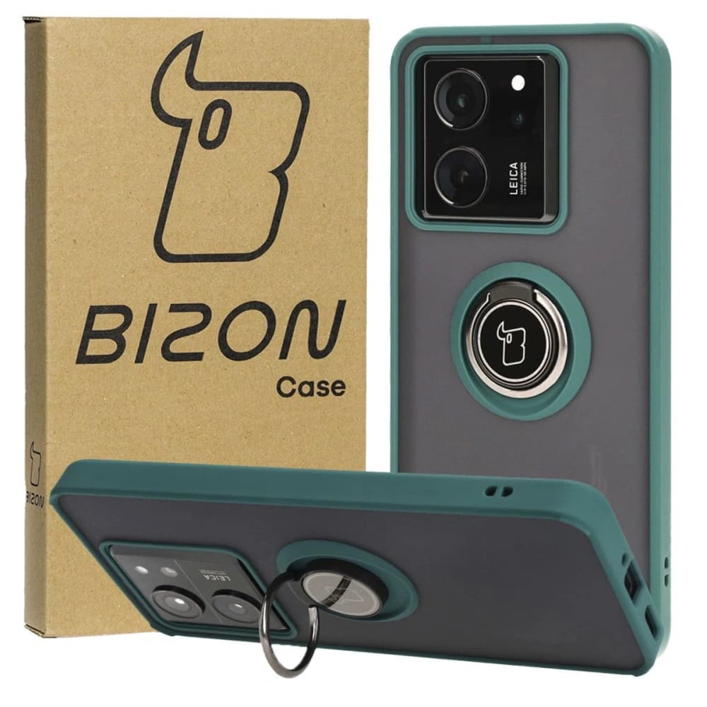 Bizon Case Hybrid Ring Xiaomi 13T Pro / 13T smoky with a dark green frame - 1