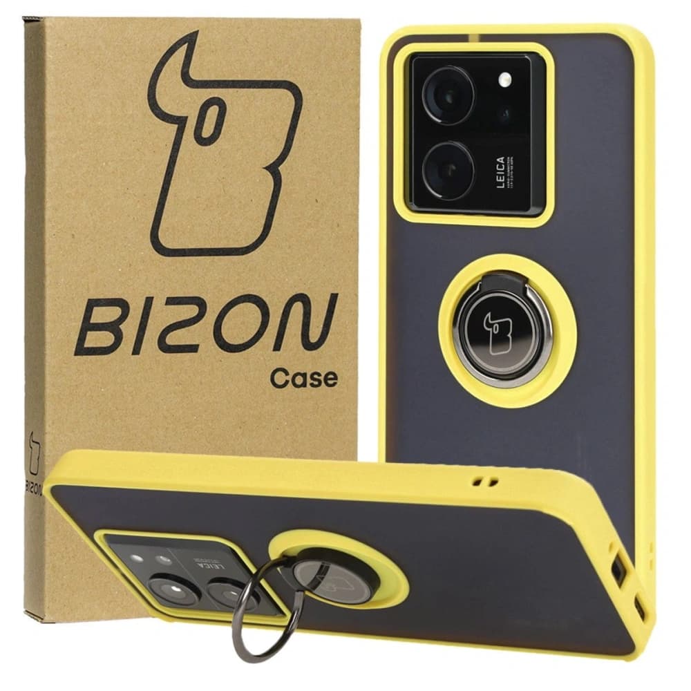 Bizon Case Hybrid Ring Xiaomi 13T Pro / 13T rauchig mit einem gelben Rahmen - 1