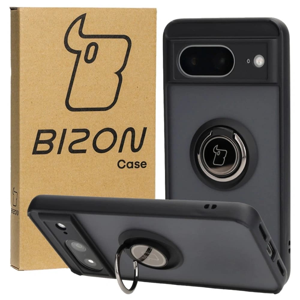 Etui z uchwytem na palec Bizon Case Hybrid Ring do Google Pixel 8 przydymione z czarną ramką - 1