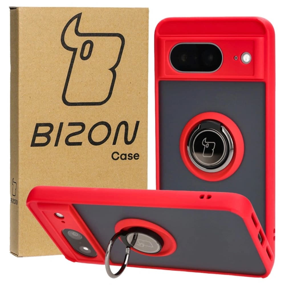 Bizon Case Hybrid Ring Google Pixel 8 fumurie cu un cadru roșu - 1