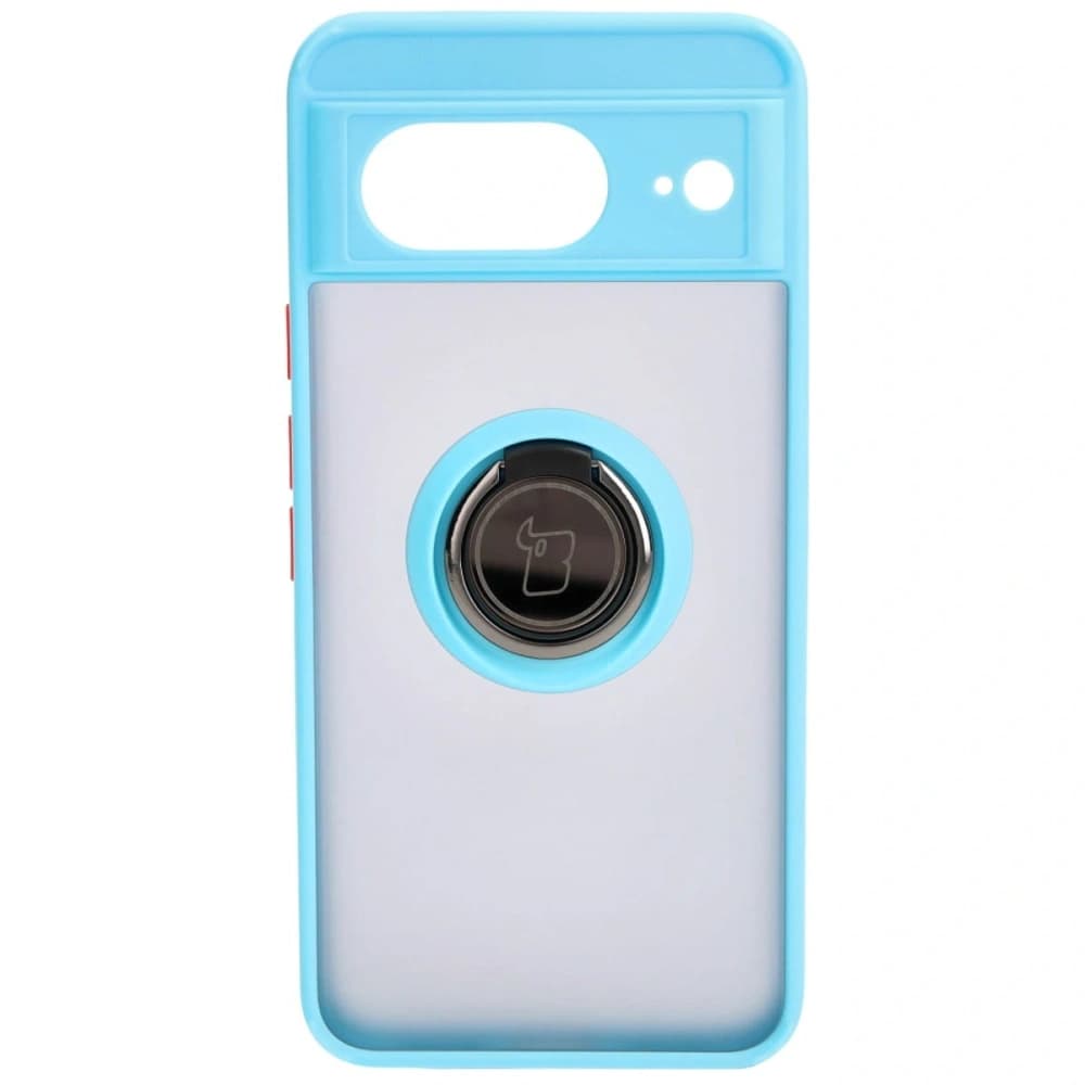 Etui z uchwytem na palec Bizon Case Hybrid Ring do Google Pixel 8 przydymione z jasnoniebieską ramką - 2