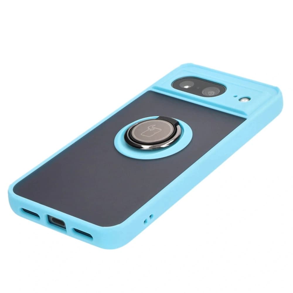Etui z uchwytem na palec Bizon Case Hybrid Ring do Google Pixel 8 przydymione z jasnoniebieską ramką - 3