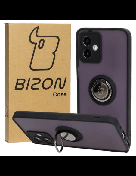 Bizon Case Hybrid Ring Motorola Moto G14 fumuriu cu un cadru negru