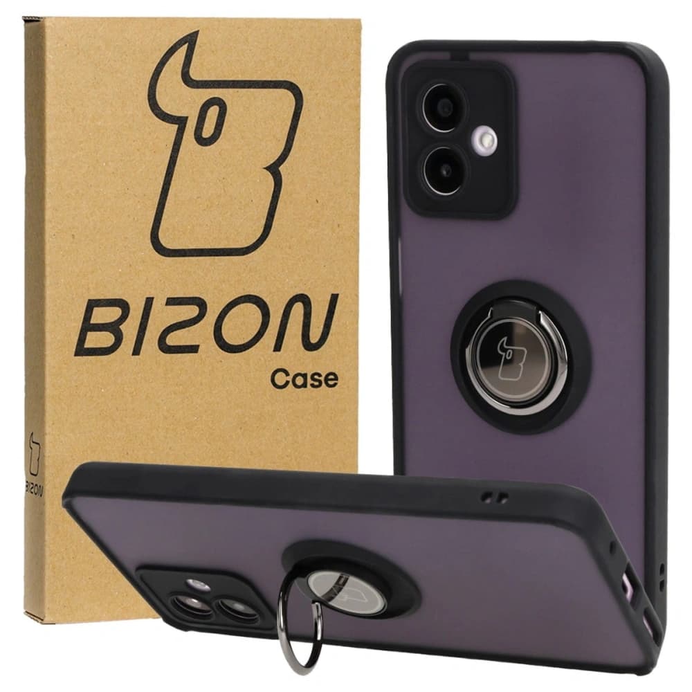 Bizon Case Hybrid Ring Motorola Moto G14 füstös fekete kerettel - 1