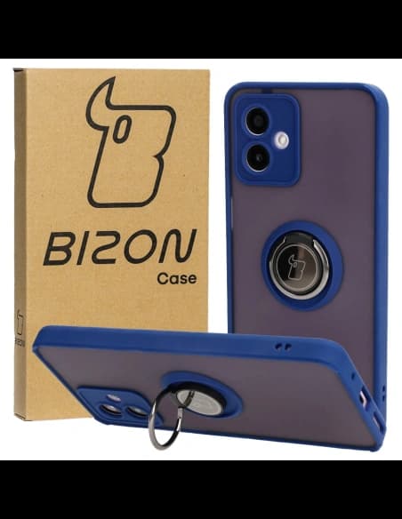 Bizon Case Hybrid Ring Motorola Moto G14 fumuriu cu un cadru albastru închis
