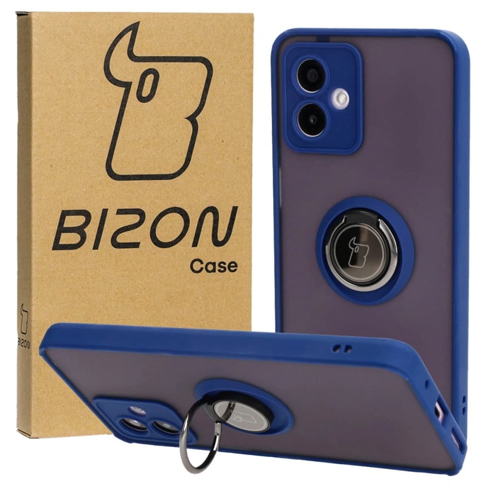 Bizon Case Hybrid Ring Motorola Moto G14 smoky with a navy blue frame - 1