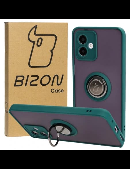 Bizon Case Hybrid Ring Motorola Moto G14 fumuriu cu un cadru verde închis