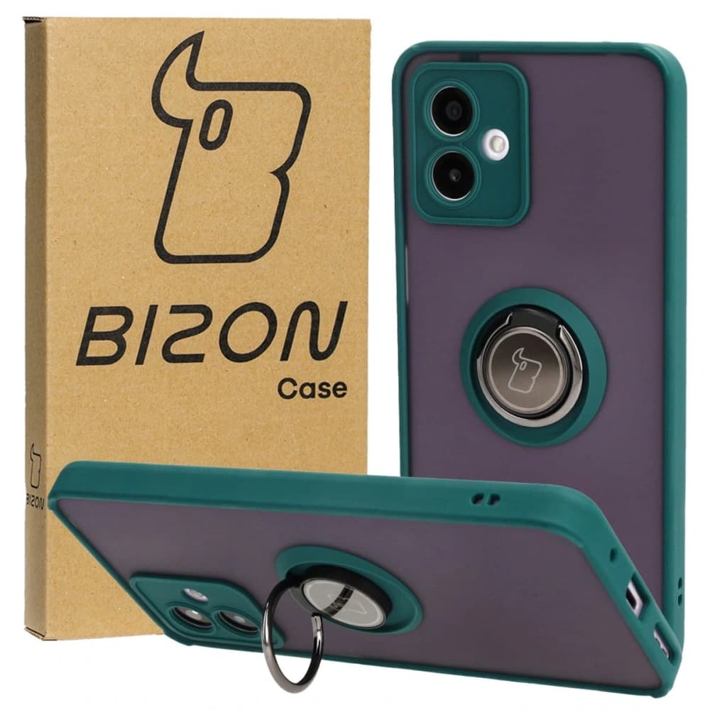 Bizon Case Hybrid Ring Motorola Moto G14 rauchig mit einem dunkelgrünen Rahmen - 1
