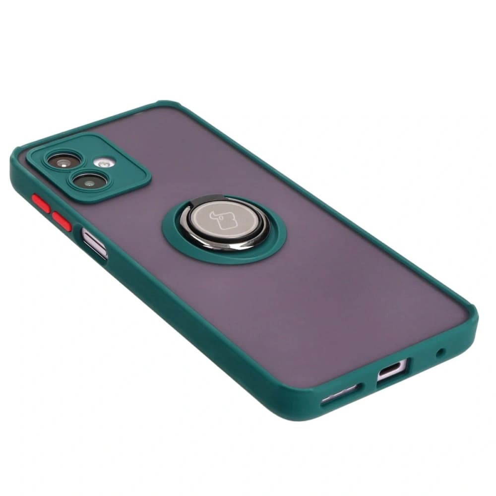 Bizon Case Hybrid Ring Motorola Moto G14 rauchig mit einem dunkelgrünen Rahmen - 4