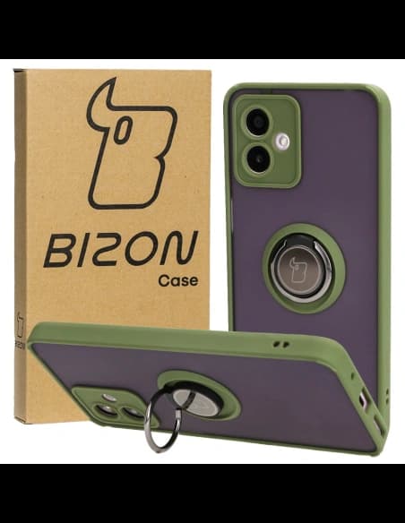 Bizon Caz Hibrid Ring Motorola Moto G14 fumuriu cu un cadru verde