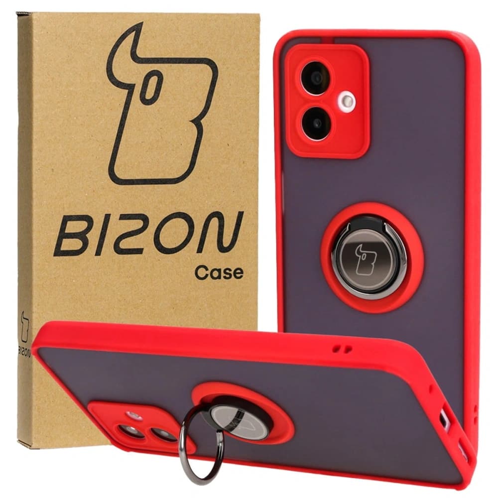 Bizon Case Hybrid Ring Motorola Moto G14 fumos cu un cadru roșu - 1