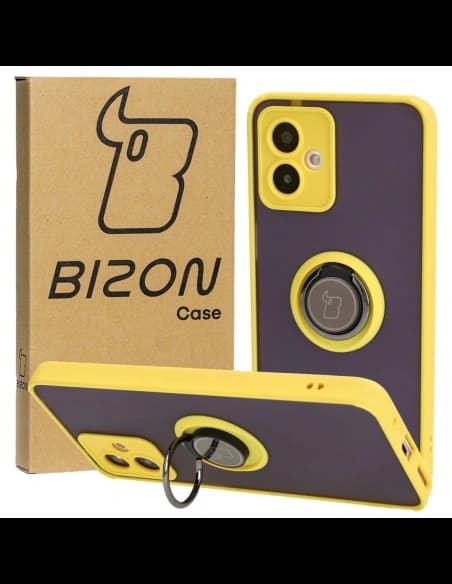 Bizon Case Hybrid Ring Motorola Moto G14 fumuriu cu un cadru galben
