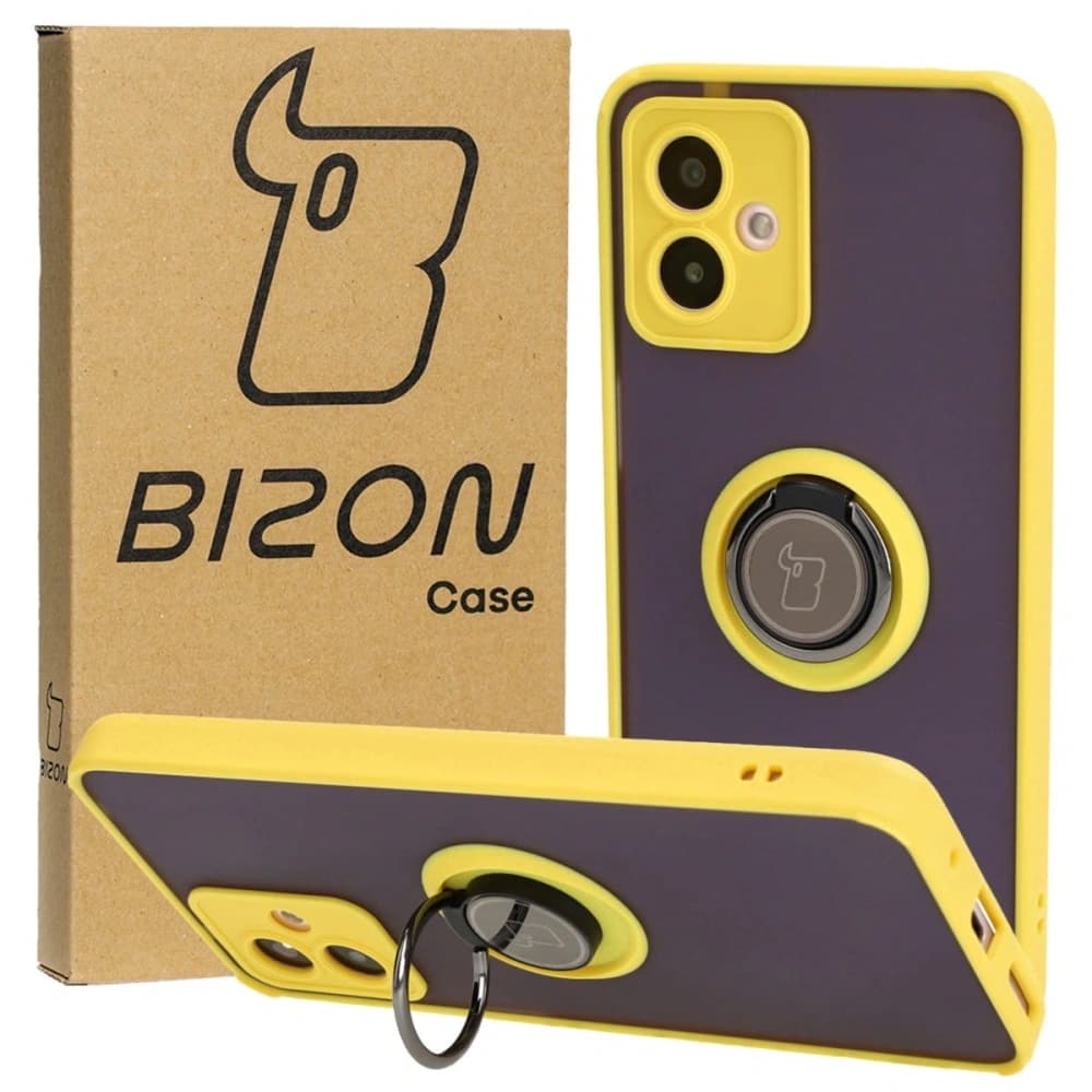 Bizon Case Hybrid Ring Motorola Moto G14 rauchig mit einem gelben Rahmen - 1