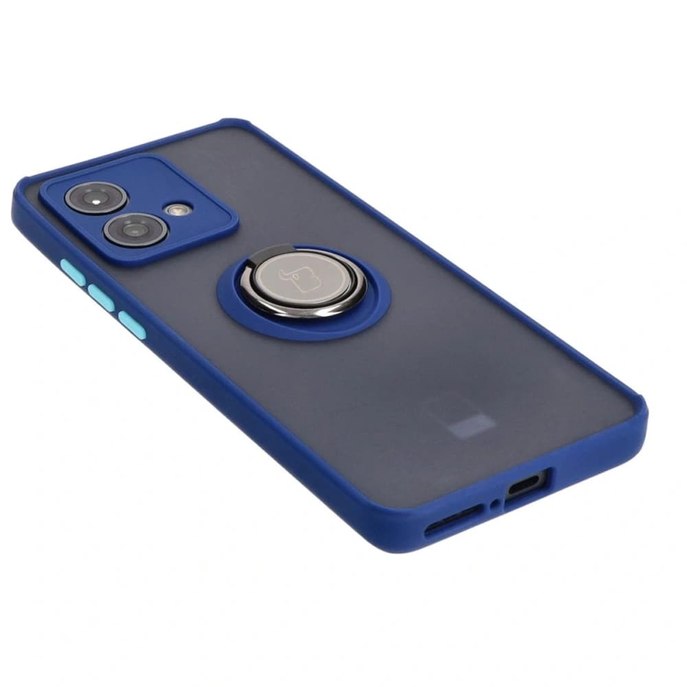 Husa hibridă Bizon pentru Motorola Edge 40 Neo fumurie cu un cadru albastru marin. - 4