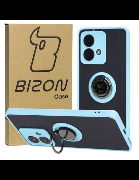 Bizon Case Hybrid Ring Motorola Edge 40 Neo fumuriu cu un cadru albastru deschis