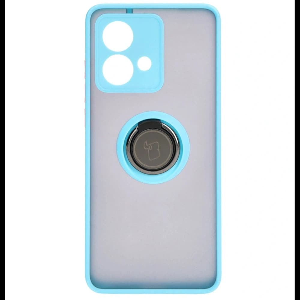 Etui s úchytem na prst Bizon Case Hybrid Ring pro Motorola Edge 40 Neo kouřové s světle modrým rámečkem - 2