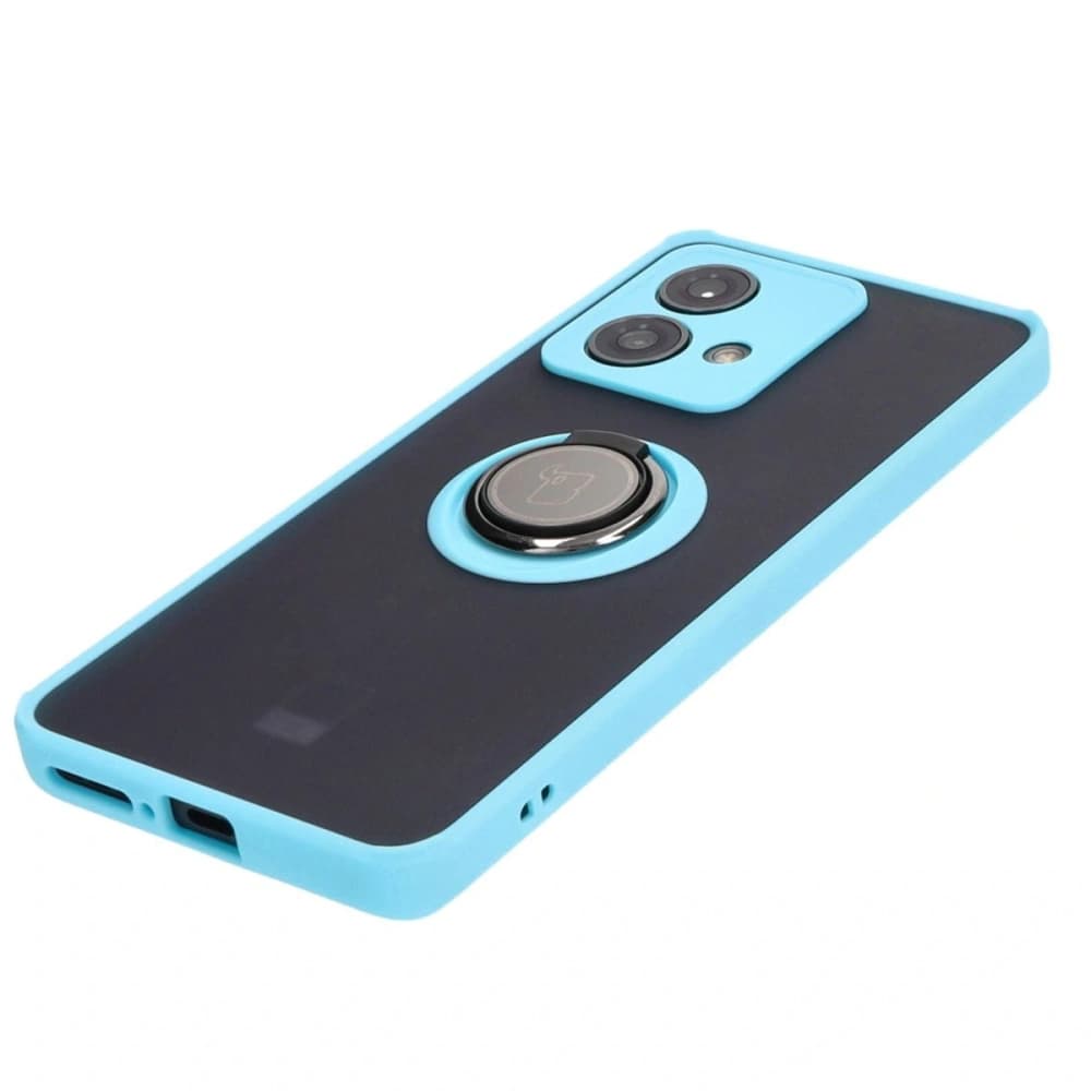 Etui s úchytem na prst Bizon Case Hybrid Ring pro Motorola Edge 40 Neo kouřové s světle modrým rámečkem - 3