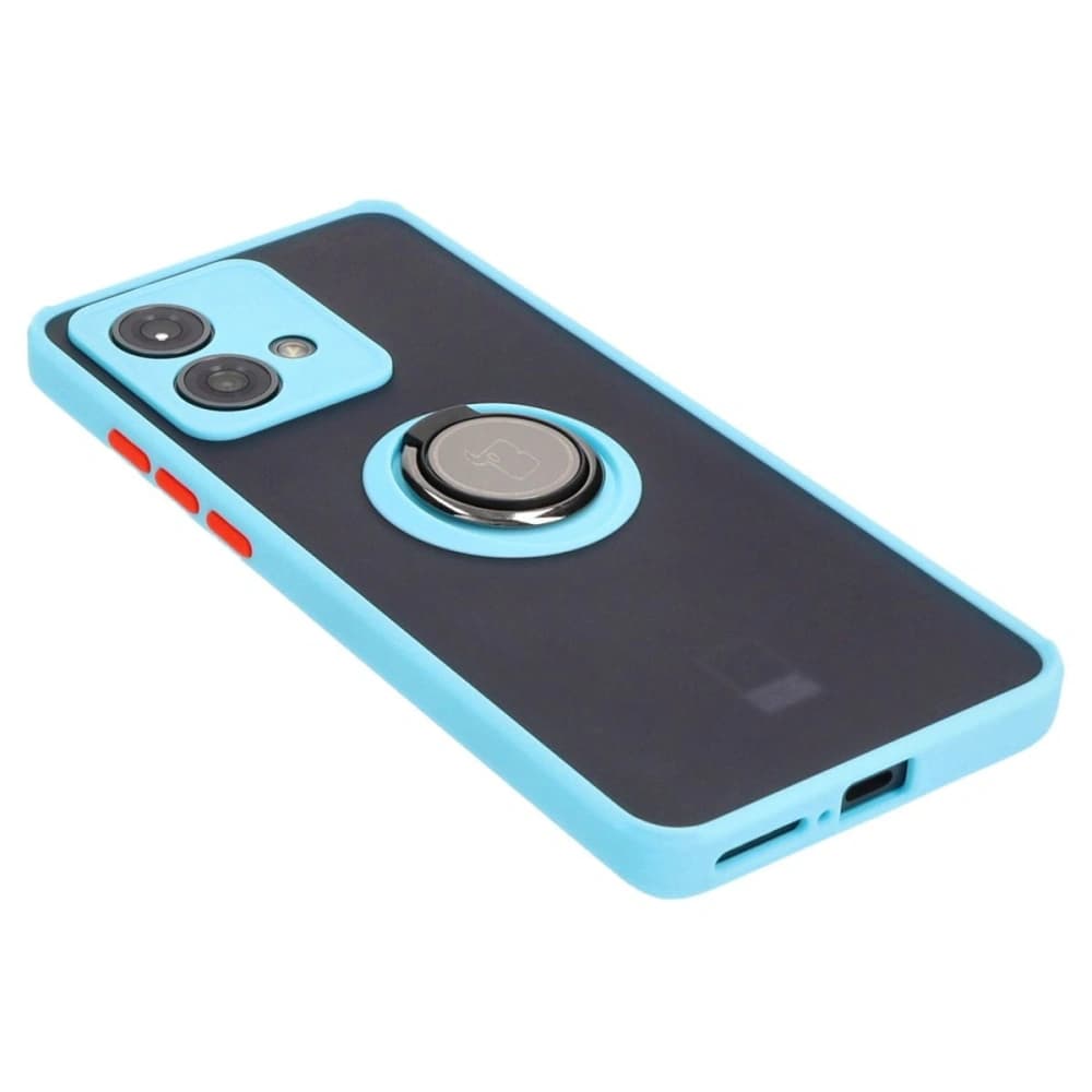 Etui s úchytem na prst Bizon Case Hybrid Ring pro Motorola Edge 40 Neo kouřové s světle modrým rámečkem - 4