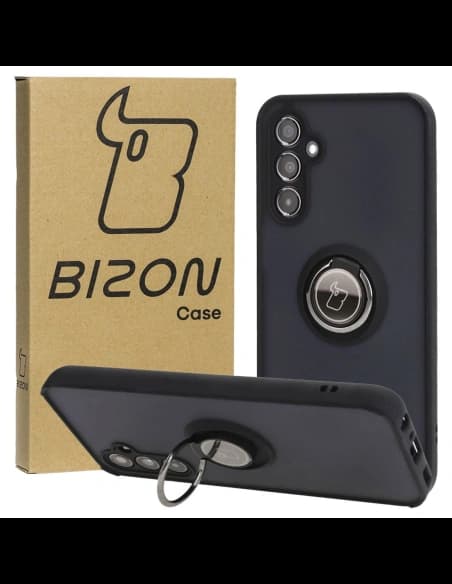 Etui s úchopem na prst Bizon Case Hybrid Ring pro Samsung Galaxy M34 5G kouřové s černým rámečkem