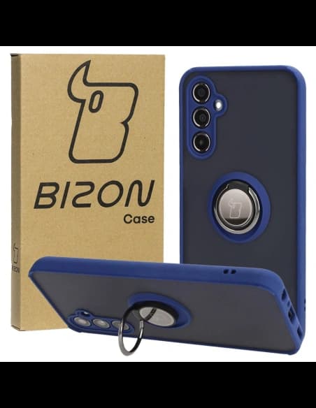 Etui s úchytem na prst Bizon Case Hybrid Ring pro Samsung Galaxy M34 5G kouřové s modrým rámečkem