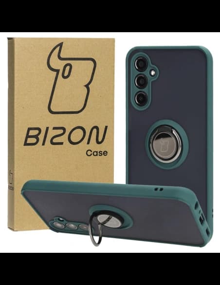 Etui s úchopem na prst Bizon Case Hybrid Ring pro Samsung Galaxy M34 5G kouřové s tmavě zeleným rámečkem