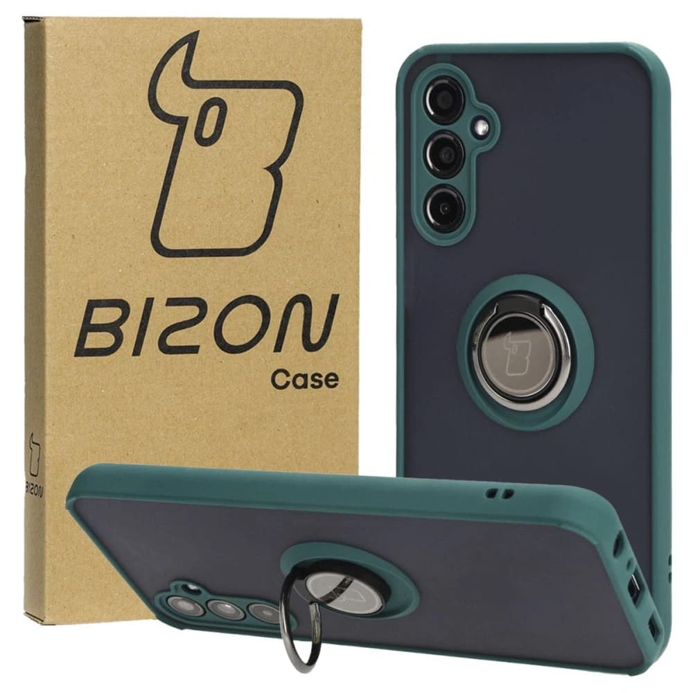 Etui s úchopem na prst Bizon Case Hybrid Ring pro Samsung Galaxy M34 5G kouřové s tmavě zeleným rámečkem - 1