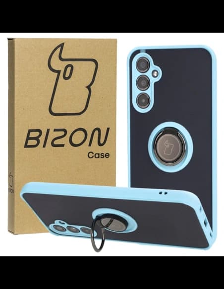 Etui s úchopem na prst Bizon Case Hybrid Ring do Samsung Galaxy M34 5G kouřové s jasně modrým rámečkem