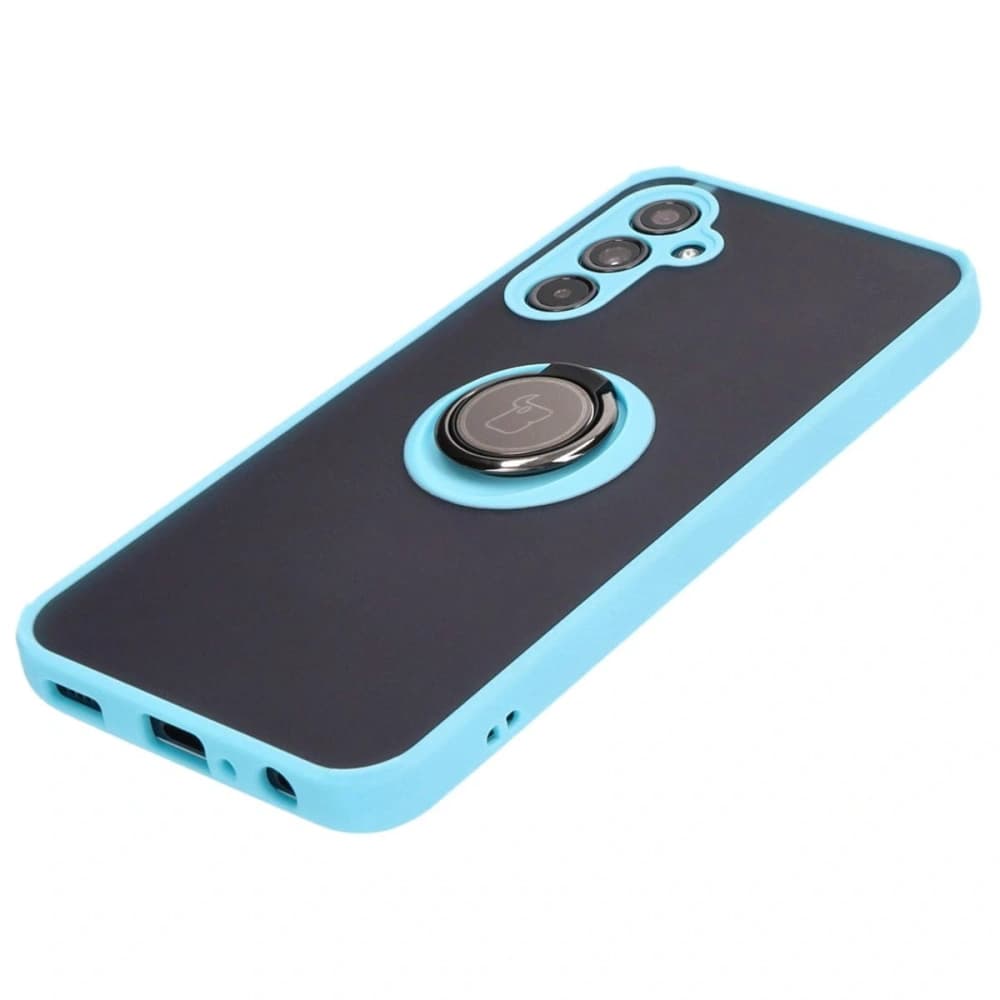 Etui s úchopem na prst Bizon Case Hybrid Ring do Samsung Galaxy M34 5G kouřové s jasně modrým rámečkem - 3