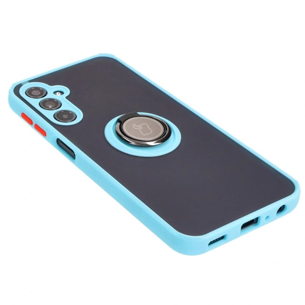 Etui s úchopem na prst Bizon Case Hybrid Ring do Samsung Galaxy M34 5G kouřové s jasně modrým rámečkem - 4