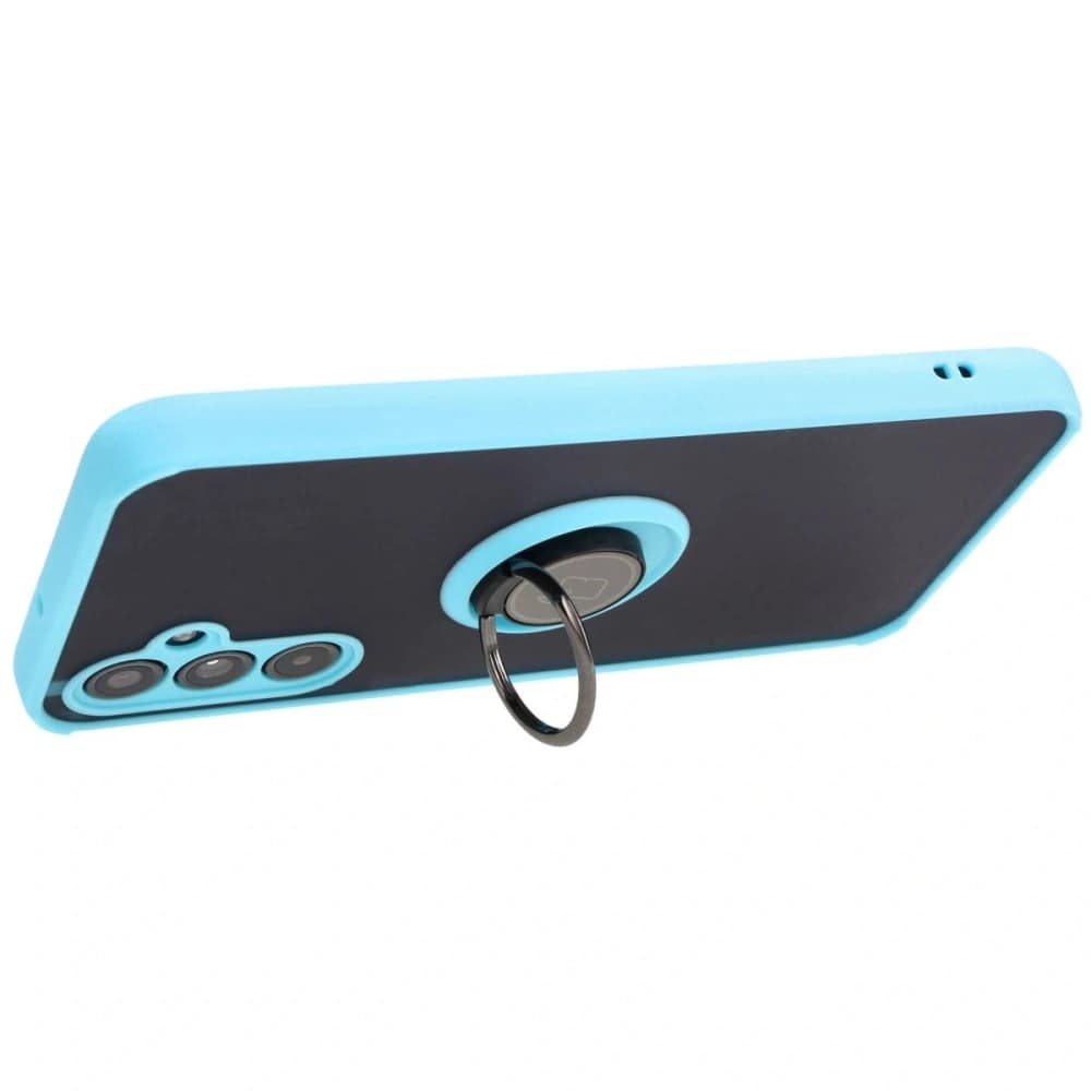 Etui s úchopem na prst Bizon Case Hybrid Ring do Samsung Galaxy M34 5G kouřové s jasně modrým rámečkem - 5