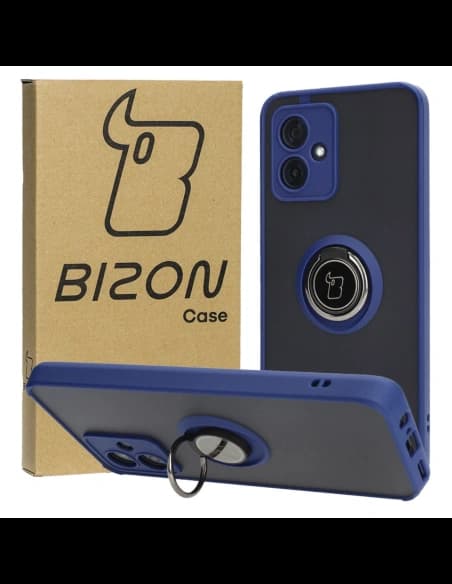 Bizon Case Hybrid Ring Motorola Moto G54 5G fumuriu cu un cadru albastru închis